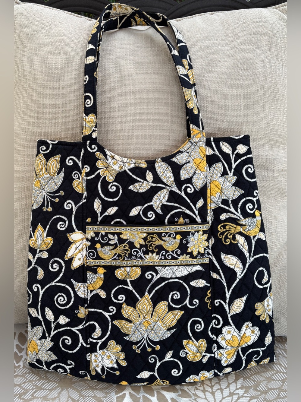 Vera Bradley Curvy Tote Bag in the retired Yellow Bird pattern